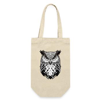 Tête de hibou géométrique noir et blanc - Sac à bouteille - nature - Devant