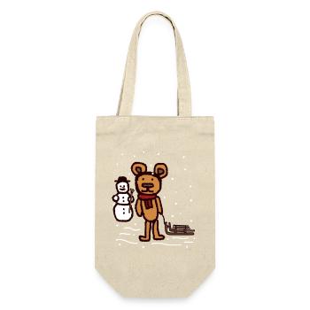 Teddybär Winterurlaub Schnee Schlitten Schneemann - Geschenkbeutel für Flaschen - Natur - Vorne