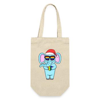 Elefant Weihnachtlich Regenbogen Farbenbroh - Geschenkbeutel für Flaschen - Natur - Vorne