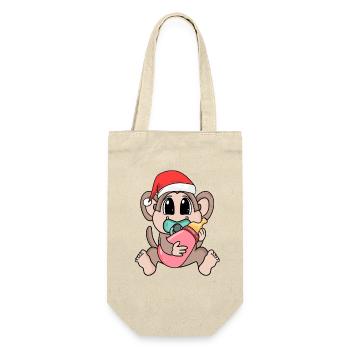 Affe Baby Weihnachten - Geschenkbeutel für Flaschen - Natur - Vorne