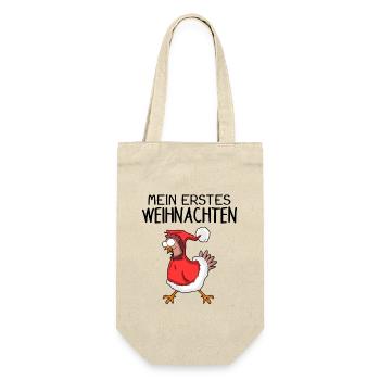 Weihnachtshuhn Frohe Weihnachten Huhn Baby Spruch - Geschenkbeutel für Flaschen - Natur - Vorne