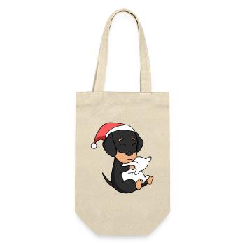 Dackel Hund Tier Weihnachten - Geschenkbeutel für Flaschen - Natur - Vorne
