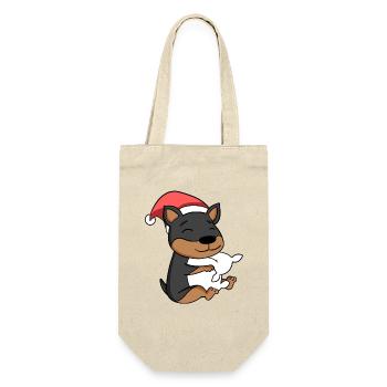 Pinscher Hund Tier Weihnachten - Geschenkbeutel für Flaschen - Natur - Vorne