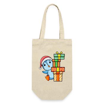 Pinguin mit Weihnachtsmütze und Weihnachtsgeschenk - Geschenkbeutel für Flaschen - Natur - Vorne