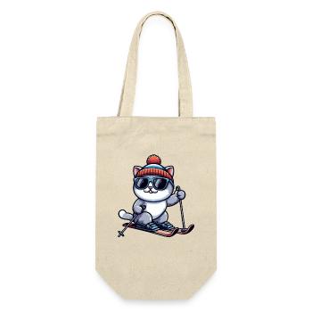 British Shorthair Katze beim Skifahren Winter - Geschenkbeutel für Flaschen - Natur - Vorne