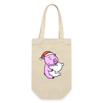 Pig Cute Tired Christmas - Gift Bag for Bottles - nature - Front