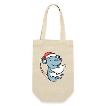 Maus Niedlich Müde Weihnachten - Geschenkbeutel für Flaschen - Natur - Vorne