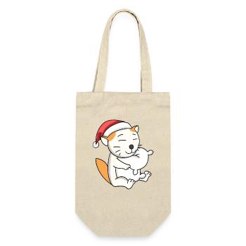 Katze Niedlich Selkirk Rex Müde Weihnachten - Geschenkbeutel für Flaschen - Natur - Vorne
