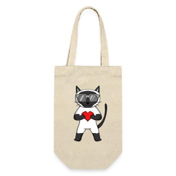 Katze mit Herz und Brille - Siamkatze - Geschenkbeutel für Flaschen - Natur - Vorne