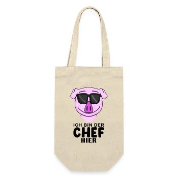 Chef Spruch mit Schwein Motiv - Geschenkbeutel für Flaschen - Natur - Vorne