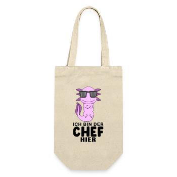 Chef Spruch mit Axolotl Motiv - Geschenkbeutel für Flaschen - Natur - Vorne