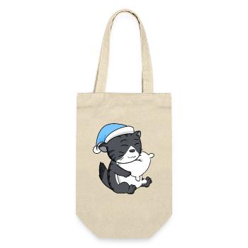 Schlafen Müde - Katze mit Kissen und Schlafmütze - Geschenkbeutel für Flaschen - Natur - Vorne