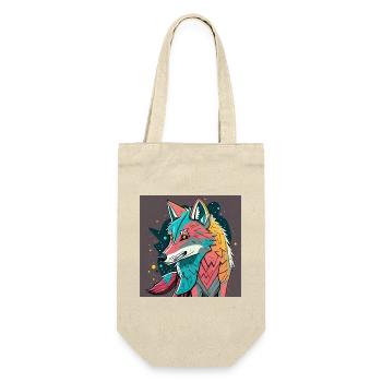 Geometrischer Wolf Farbexplosion - Geschenkbeutel für Flaschen - Natur - Vorne