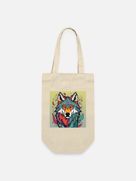 Geometrischer Wolfskopf Farbexplosion - Geschenkbeutel für Flaschen - Natur