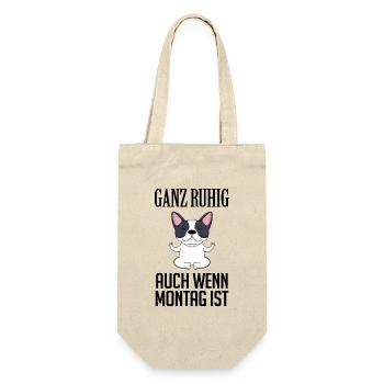 Montag Spruch Yoga Hund - Geschenkbeutel für Flaschen - Natur - Vorne