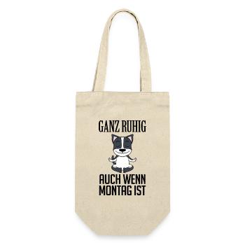 Montag Spruch Yoga Hund - Geschenkbeutel für Flaschen - Natur - Vorne