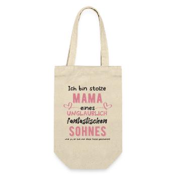 Mama von Sohn - Geschenkbeutel für Flaschen - Natur - Vorne