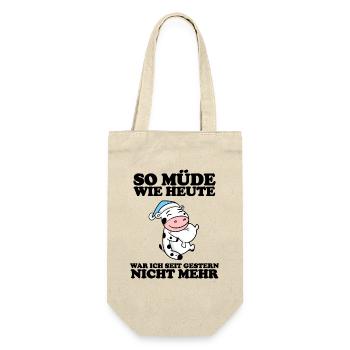 Ausschlafen Müde Spruch lustig Schlafen - Kuh - Geschenkbeutel für Flaschen - Natur - Vorne