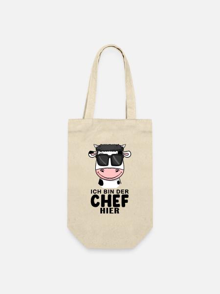 Chef Spruch Anführer Kuh Motiv - Geschenkbeutel für Flaschen - Natur