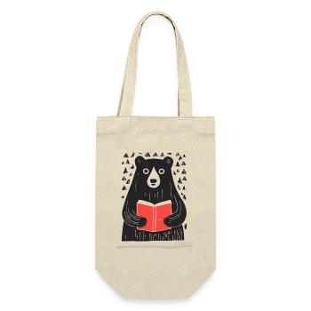 Ein lesender Bär - Geschenkbeutel für Flaschen - Natur - Vorne