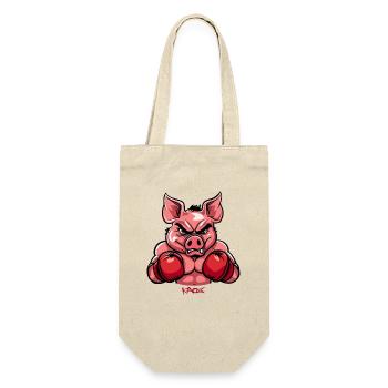Boxhandschuhe Boxer: Boxendes Cartoon Schwein - Geschenkbeutel für Flaschen - Natur - Vorne