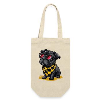 Kariertes Muster: Bandana Pug mit Sonnenbrille - Geschenkbeutel für Flaschen - Natur - Vorne