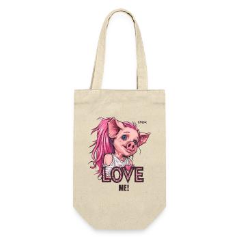 Niedliches Anime-Mädchen mit Schweine Liebe - Geschenkbeutel für Flaschen - Natur - Vorne