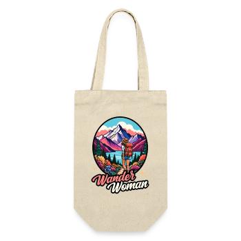 Wander Woman Wandern Wanderwoman Berge Natur Retro - Geschenkbeutel für Flaschen - Natur - Vorne