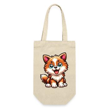 Niedliches Cartoon Corgi Freudige Welpenliebe T-Shirt - Geschenkbeutel für Flaschen - Natur - Vorne