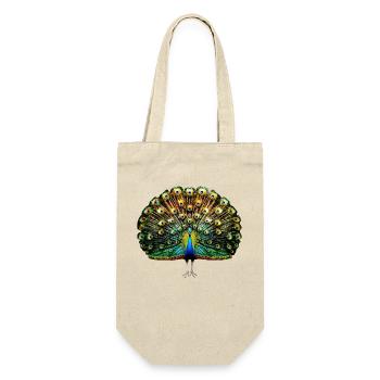 Pfau Blauer Pfau Pfauen Peacock Rad Pfauenrad Pfau - Geschenkbeutel für Flaschen - Natur - Vorne