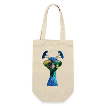 Pfau Blauer Pfau Pfauen Peacock Rad Pfauenrad Pfau - Geschenkbeutel für Flaschen - Natur - Vorne