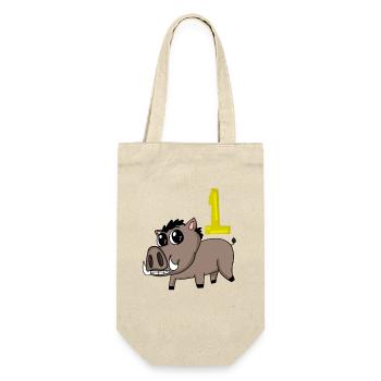 1. Geburtstag Motiv Wildschwein - Eins Jahre alt - Geschenkbeutel für Flaschen - Natur - Vorne