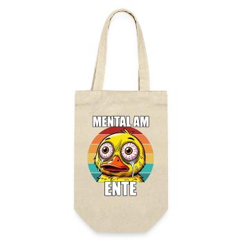 Lustiger Mental am Ente Cartoon Vintage Humor - Geschenkbeutel für Flaschen - Natur - Vorne