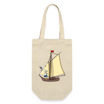Schiff Schiffe segeln Segelschiff Boot Boote Kind - Geschenkbeutel für Flaschen - Natur - Vorne
