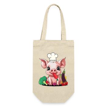 Schwein Gemüse Koch Köchin Köche kochen Ferkel - Geschenkbeutel für Flaschen - Natur - Vorne