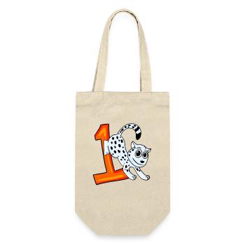 Zahl 1 Nummer Eins - Schneeleopard Motiv - Geschenkbeutel für Flaschen - Natur - Vorne