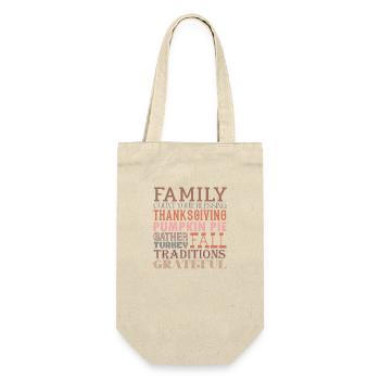 Familien Herbst Wortkunst Thanksgiving Design - Geschenkbeutel für Flaschen - Natur - Vorne