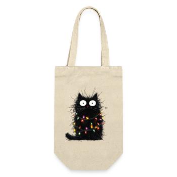Funny Cat Christmas Tree Fairy Lights Gift - Gift Bag for Bottles - nature - Front