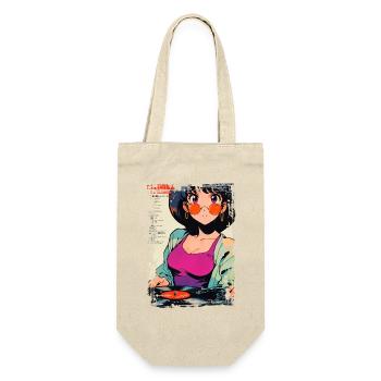 Anime DJ Mädchen mit Schallplatte - Geschenkbeutel für Flaschen - Natur - Vorne