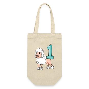 Zahl 1 Nummer Eins - Pudel Hund Motiv - Geschenkbeutel für Flaschen - Natur - Vorne