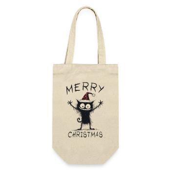 Fröhliche Weihnachten Katzen Weihnachtsmütze - Geschenkbeutel für Flaschen - Natur - Vorne