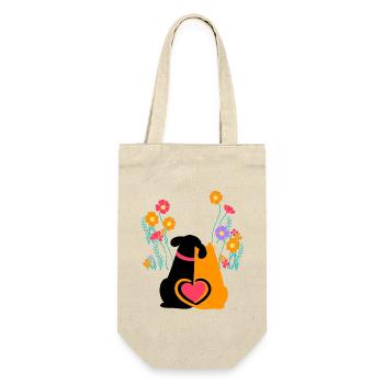Hund Katze Herz Haustiere Freunde Blumen - Geschenkbeutel für Flaschen - Natur - Vorne