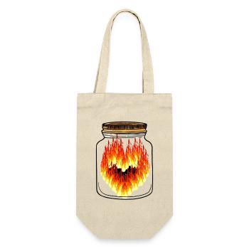 Geschenkidee Flammen Herz heiße Liebe - Geschenkbeutel für Flaschen - Natur - Vorne