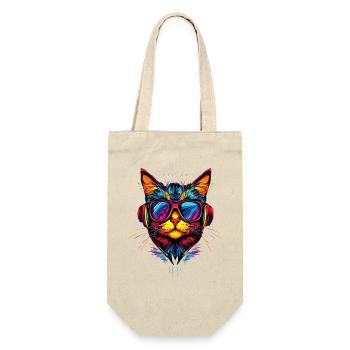 Katze Sonnenbrille Kopfhörer Musik Bunt DJ Katzen - Geschenkbeutel für Flaschen - Natur - Vorne