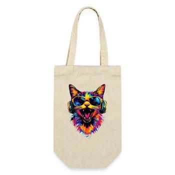 Katze Sonnenbrille Kopfhörer Musik Bunt DJ Katzen - Geschenkbeutel für Flaschen - Natur - Vorne