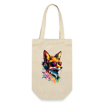 Fuchs DJ Kopfhörer Bunt Regenbogen Musik Füchse - Geschenkbeutel für Flaschen - Natur - Vorne