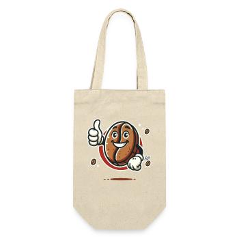 Daumen hoch von einer fröhlichen Kaffeebohne - Geschenkbeutel für Flaschen - Natur - Vorne