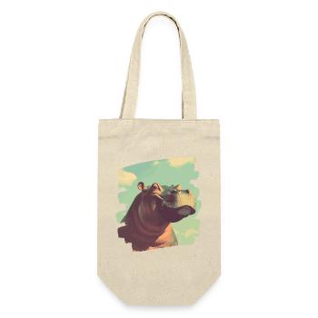 Nilpferd Retro - Geschenkbeutel für Flaschen - Natur - Vorne