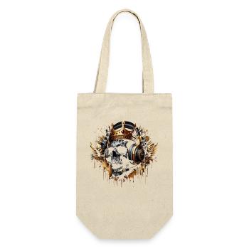 Gaming Skull mit Goldener Krone Headset und Flügel - Geschenkbeutel für Flaschen - Natur - Vorne