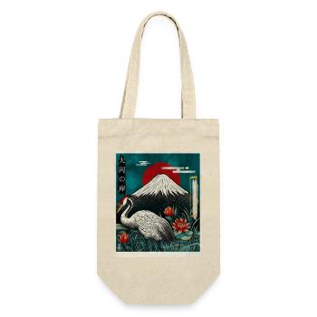 Rotkronenkranich und Mount Fuji - Geschenkbeutel für Flaschen - Natur - Vorne